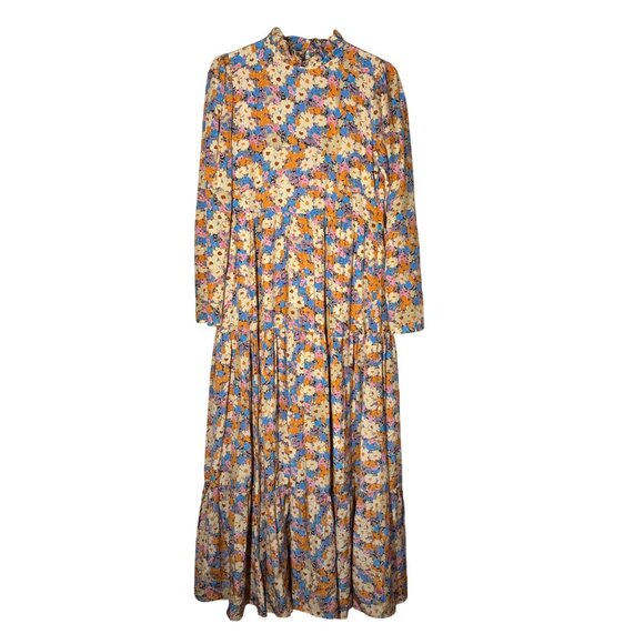 Stine Goya Judy Tiered Floral Silk Crepe Maxi Dress Multi Womens Size M Prairie - Picture 3 of 11